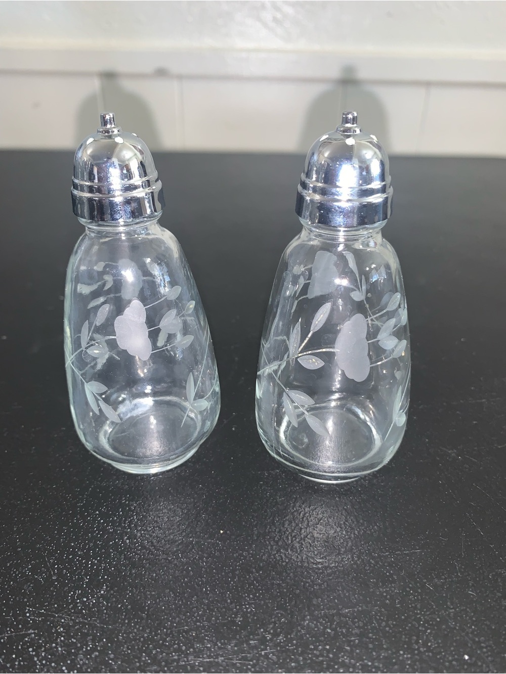 Vintage Princess House Etched Floral Glass Salt & Pepper Shakers- Set of 2